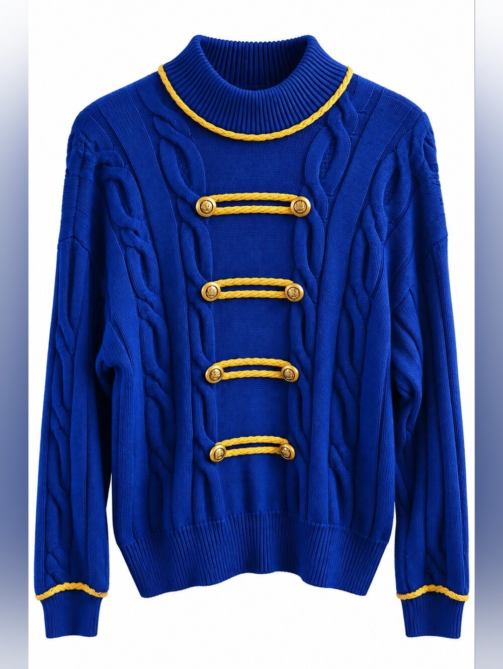 Vintage St John Collection Marie Gray Blue Military Cable Knit Sweater L
